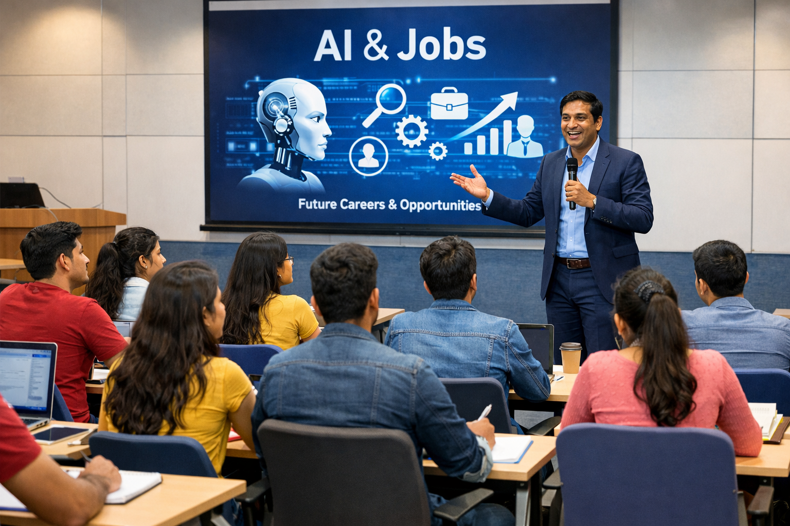 Students attending interactive AI awareness session